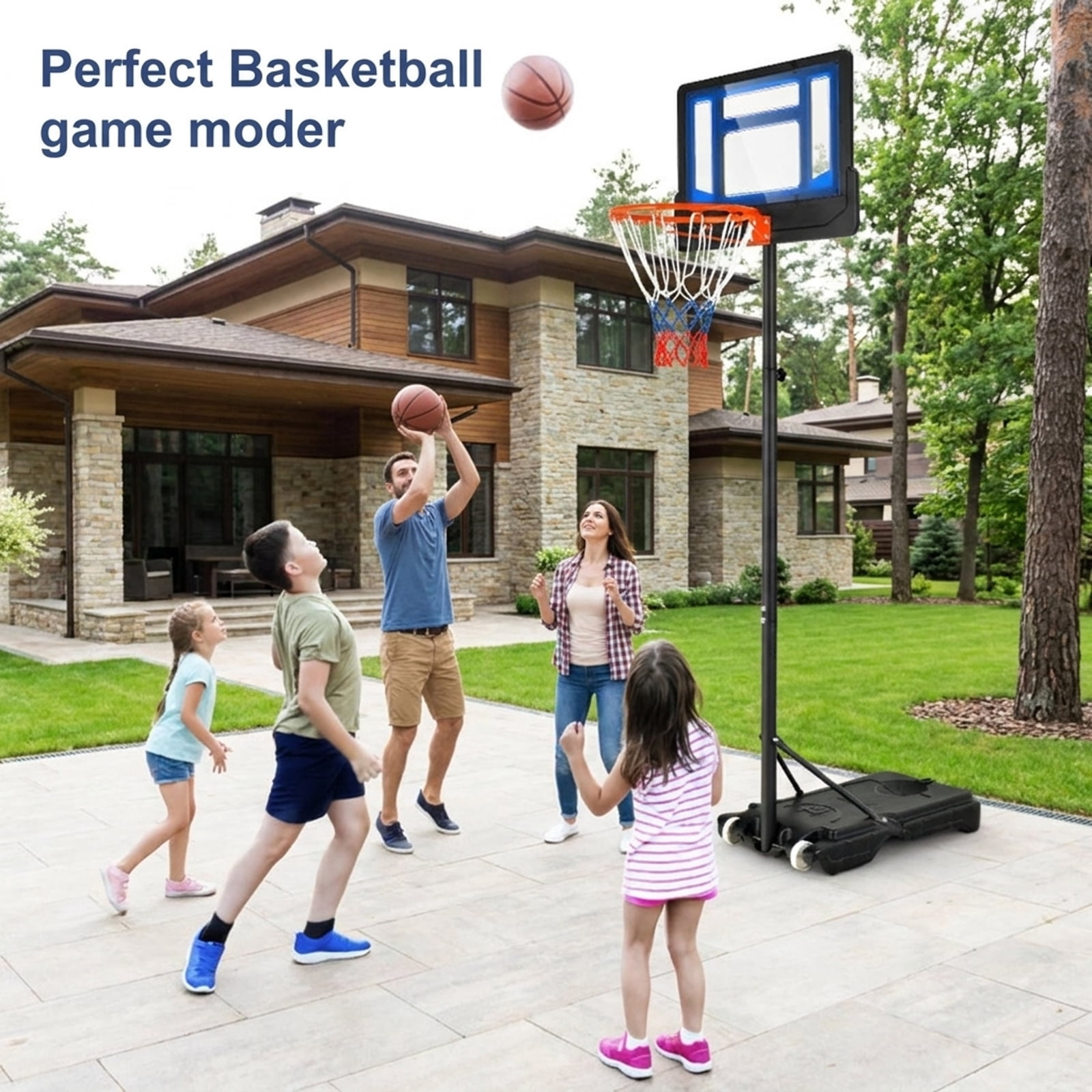 Airfind Portable Basketball Hoop with Adjustable Height 4.3 to 8.2 ft Range and Fillable Stabilizing Base and Wheels for Outdoor Driveway Play, Blue