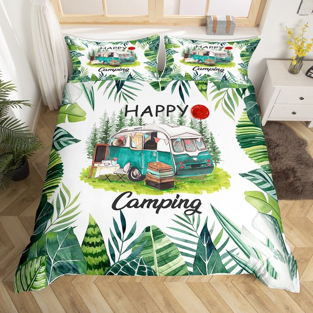 Camper Bedding Set Full Happy RV Camping Comforter Cover For Travel