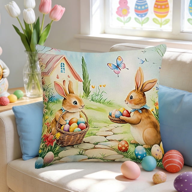 Hogar y cocina, Ropa de cama, Almohadas, Funda de almohada de poliéster con diseño de conejo de Pascua, funda de cojín decorativa para sofá, funda de almohada decorativa navideña, funda de almohada d