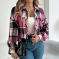 thumbnail image 5 of Arlun Cropped Flannel Plaid Shacket Jackets for Women Long Sleeve Button down Lapel Coats 2025 Autumn Winter Trendy Pockets Design Lightweight Comfort Outerwear Red XL, 5 of 8