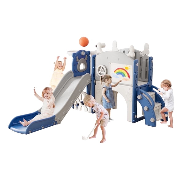 Korimefa 11-in-1 Toddler Slide Set with Golf, Basketball Hoop, Kids Slide for Toddlers Age 1-4, Climber Slip and Slides, Baby Outdoor Toys