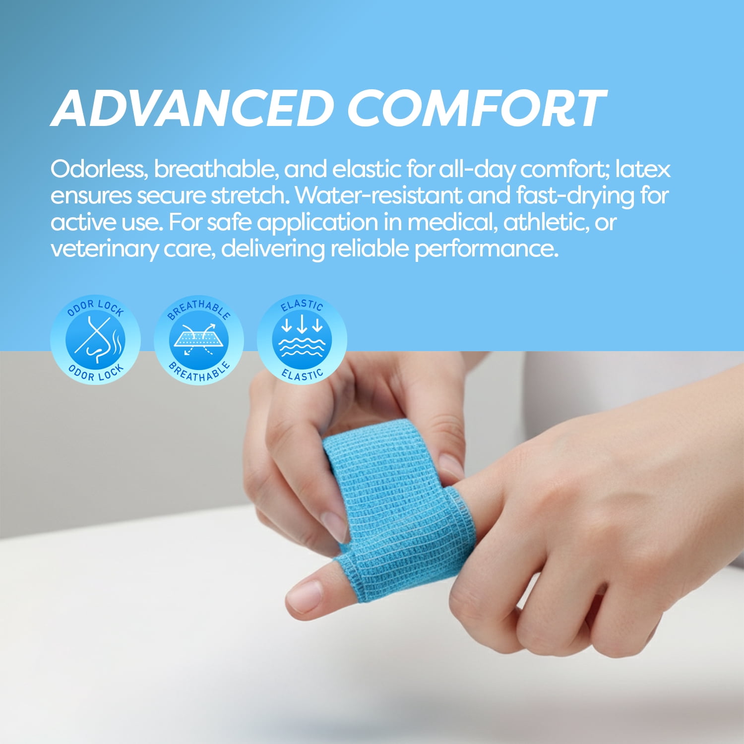 Dynarex Sensi-Wrap Self-Adhesive Bandages, 36-Pack, 2" x 5 yards, Light Blue, Latex, Colored Elastic Cohesive Athletic Tape, Tattoo Grip & Vet Wrap