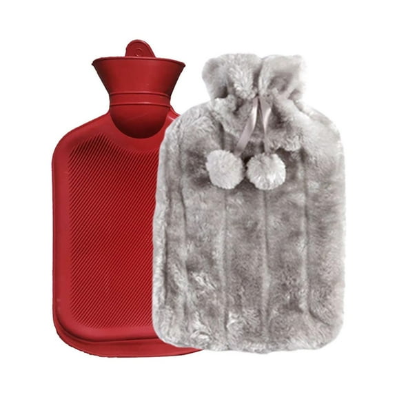 PRETXORVE 2L Hot Water Bottle Artificial Plush Cloth Hot Water Bottle Thermotherapy Cold Protection Detachable Hand Warmer Hot Water Bottle Gray