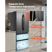 KFFKFF French Door Refrigerator, 18.9 Cu. Ft. Counter Depth Fridge with LED Display, Frost-Free Bottom Freezer, and 4 Casters for Home and Commercial Kitchens, Black