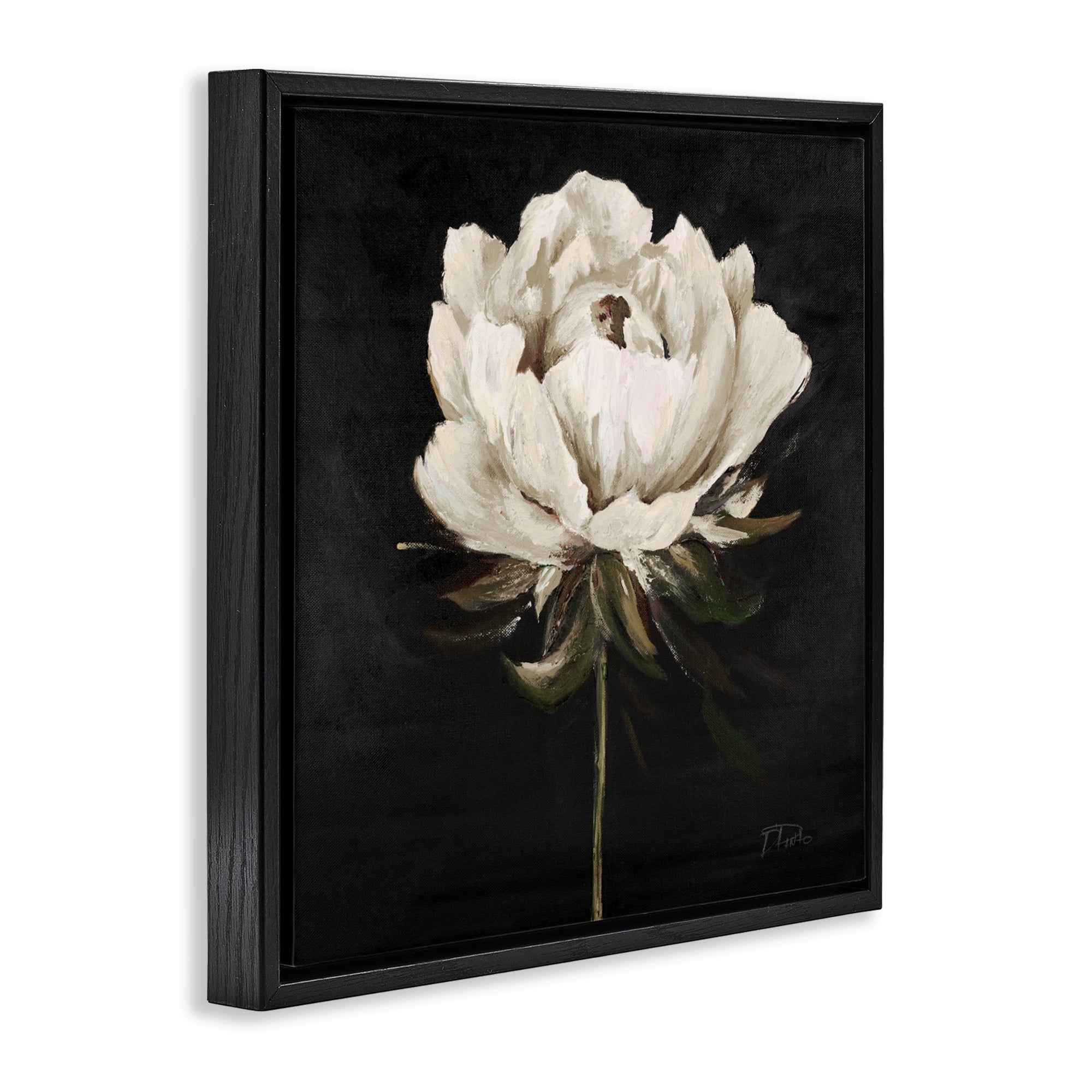 Stupell Industries Pretty Delicate Bloom on Black Black Framed Floater Canvas Wall Art, design by Patricia Pinto