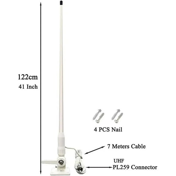 Marine VHF Radios Antenna for Boat, for Horizon Icom Cobra ham Radios, 7meters RG-58U Cable, Adjustable Ratchet, Nails
