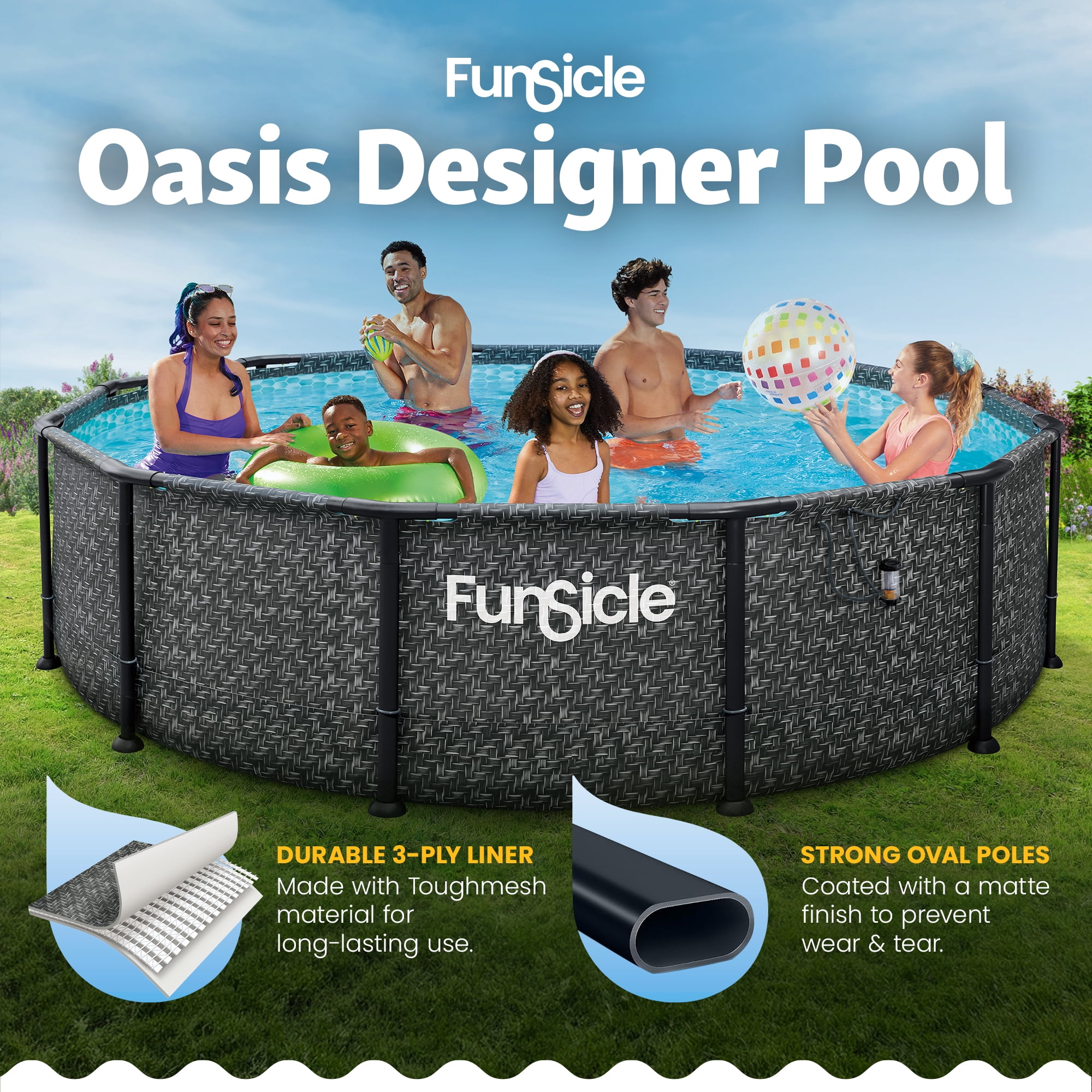 Funsicle 12' x 36" Oasis Designer Above Ground Pool Set with Pump, Round Frame