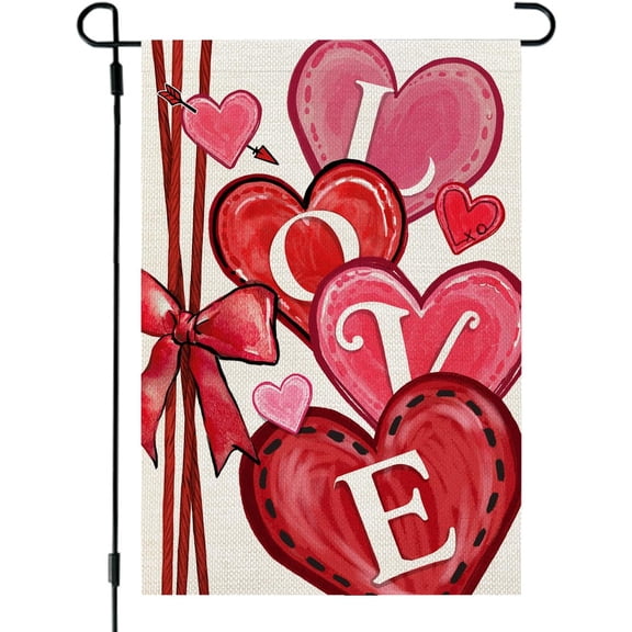 Love Heart Valentines Day Garden Flag 12x18 Inch Double Sided Welcome Outdoor Yard Decoration