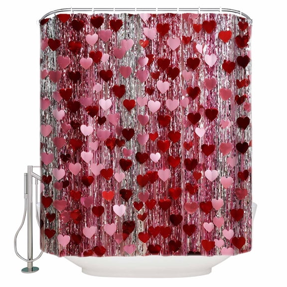 Watercolor Love Bathroom Shower Curtains with 12 Hooks Polyester Waterproof Shower Curtain for Stalls and Bathtubs Valentine's Day Heart Glitter Romantic Decorative Bathroom Curtain 72x84 Inches