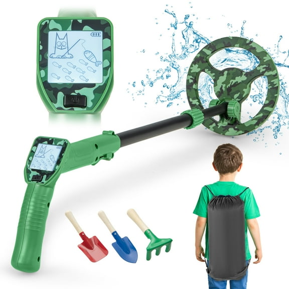 Gymax 24.5''-33.5'' Metal Detector for Kids with LCD Display IP68 Waterproof Green