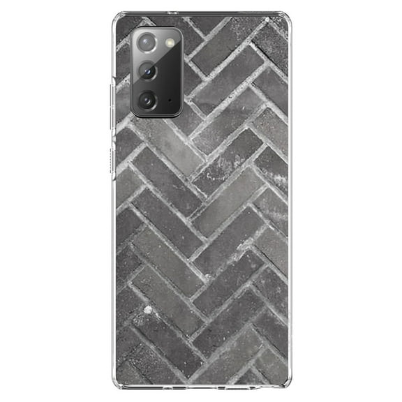 DistinctInk Clear Shockproof Hybrid Case for Samsung Galaxy Note 20 (6.7" Screen) - TPU Bumper, Acrylic Back, Tempered Glass Screen Protector - Herringbone Brick Floor