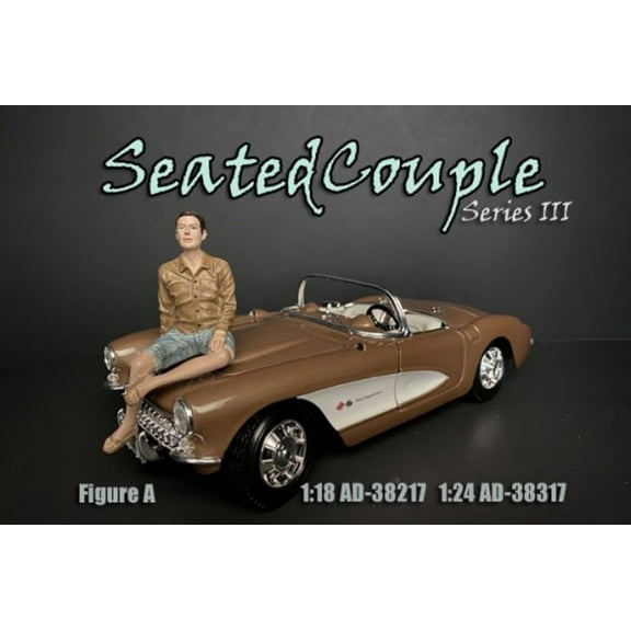 Seated Couple Series III Figure A, Blue and Brown - American Diorama 38317 - 1/24 scale Figurine - Diorama Accessory