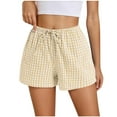 thumbnail image 2 of Qulqfy High Waisted Shorts Women Gingham Beige Wide Leg Summer Shorts Lounge Casual Shorts for Women L, 2 of 7
