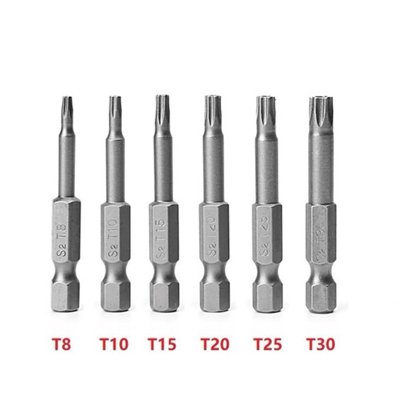 6pcs 50mm Magnetic Torx Security Bit Set Tamper Proof Screwdriver Bits 1/4 inch Hex Shank Driver Bits T8 T10 T15 T20 T25 T30