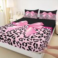 thumbnail image 4 of Manfei Pink Chic Bowtie King Sheets,Fashion Leopard Print Bedding,4-Piece,1 Flat Sheet,1 Fitted Sheet and 2 Pillowcases, 4 of 6