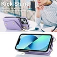 thumbnail image 3 of Phone Case for iPhone 13 Mini 5.4 inch Wallet Cover with Screen Protector Ring Stand Credit Card Holder Slot Crossbody Strap Cell iPhone13mini i-Phone 13minicase i iPhone13 13mini Women Girl的、 Purple, 3 of 13