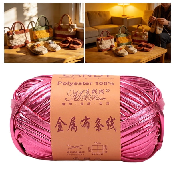 Hilo metálico brillante para camisetas, poliéster, crochet, 100 g, decoración del hogar, bricolaje, 40 m Rosa rosa