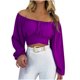 thumbnail image 1 of Tops Para Mujer Elegantes Blusas Casuales Camisas Erógenas de Moda Con Cuello en T Y Mangas Abullonadas Camisa de Color Sólido Blusa Superior Odeerbi  ODB156711, 1 of 7