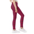 thumbnail image 4 of HDE Girl's Leggings Holiday Stretchy Full Ankle Length Striped Tights Pink and Black Stripes - M, 4 of 6