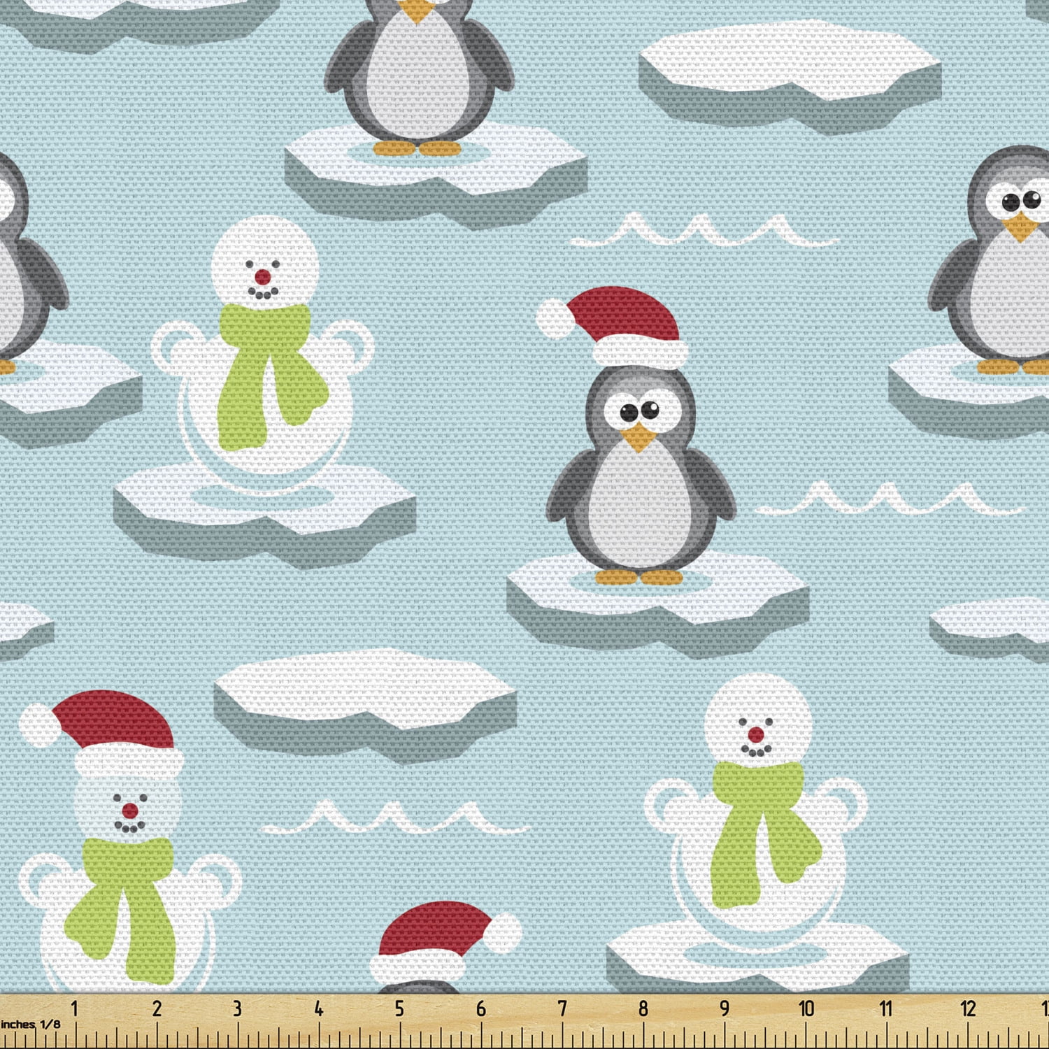 Funny Fabric by the Yard Upholstery, Penguins and Snowmans on Ice Floes ...
