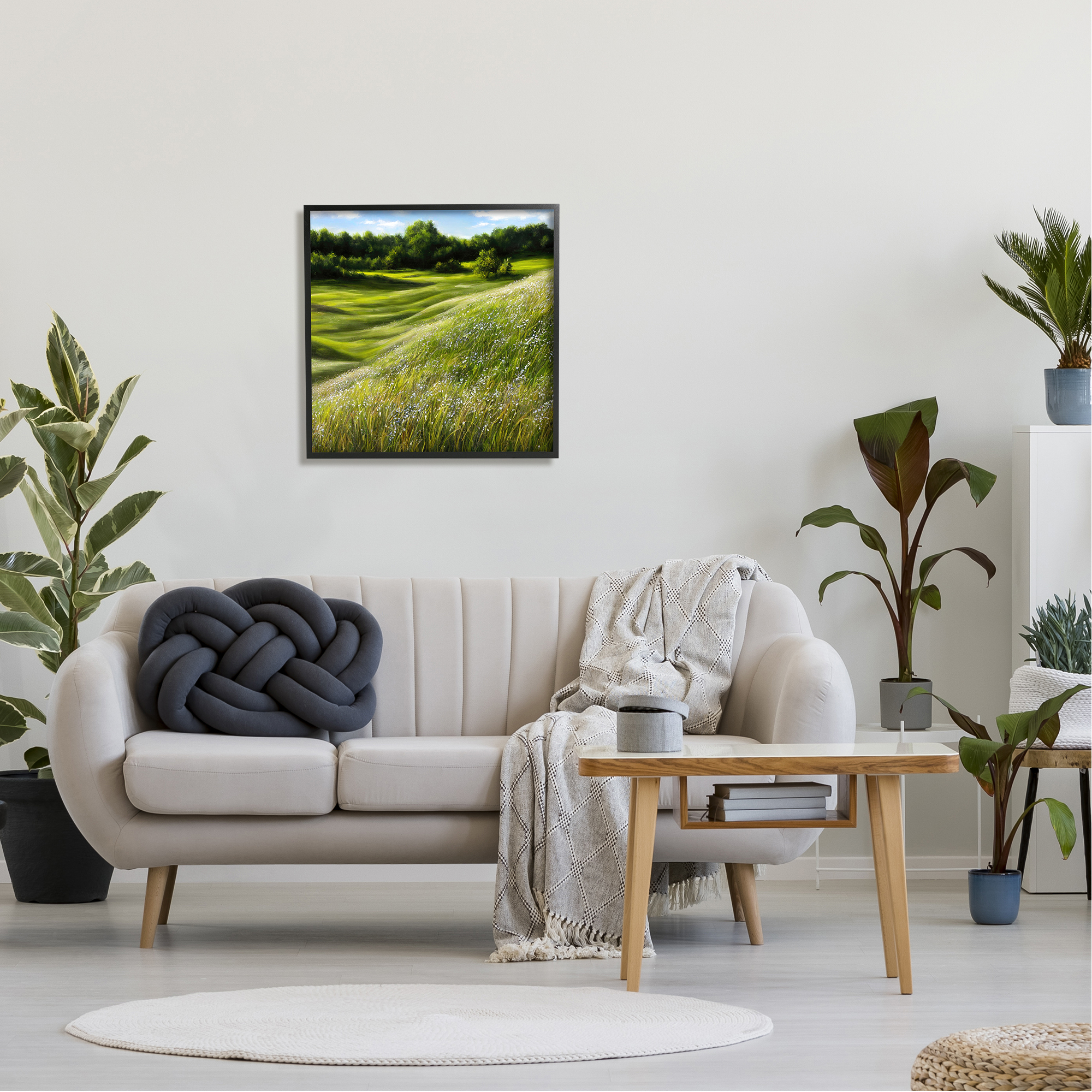 Stupell Industries Green Rolling Hills Landscape Painting Black Framed Art Print Wall Art, 24 x 24