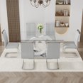 thumbnail image 5 of LUFTUT 7-Piece Glass Dining Table Set for 6, 63" Rectangular Tempered Glass Table with White OC-Shaped MDF Pedestal & Silver Base, 6 PU Leather Chrome Cantilever Chairs, 5 of 10