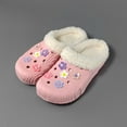 thumbnail image 3 of Winter Clogs for Women Hollow out Flower Decor Warm Furry Lined House Slippers Antislip Outdoor Slip on Walking Shoes Pink Size 7, 3 of 6