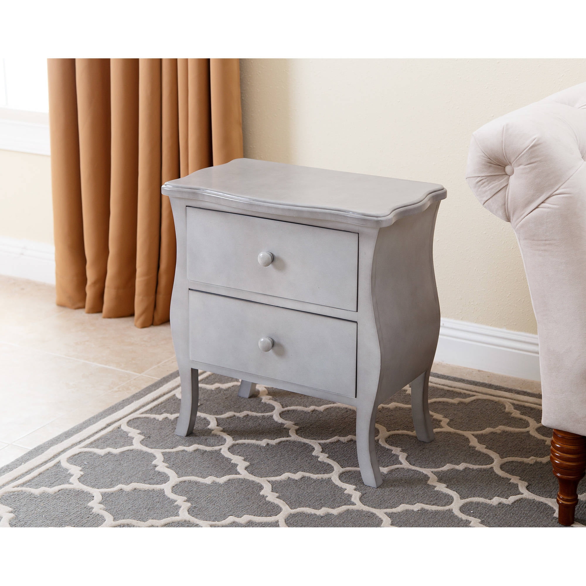 2-Drawer Antique Style Nightstand Bedroom Furniture Gray Night Accent Table 