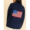 thumbnail image 3 of Flag Print Cardigan Casual Loose Long Sleeve V-Neck European and American Sweater Chunky Cardigan Navy Blue L, 3 of 7