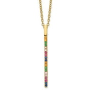 925 Sterling Silver Cable Fancy Necklace Chain Prizma Gold-tone 14K Flash Gold-plated 16 inch Colorful CZ Vertical Bar with 2 Extender 18 1.5 mm