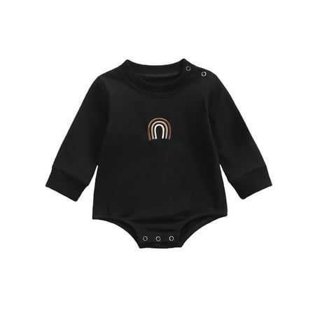 

Yinyinxull Newborn Baby Boys Girl Casual Playsuit Rainbow Embroidery Long Sleeve Round Neck Romper Fall Outfit Black 3-6 Months