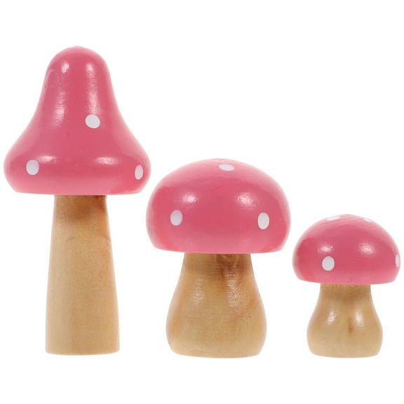 OUNONA 3 Pcs Mushrooms Miniature Figurines Wooden Pink Desktop Ornament for Home Office Landscape Supplies
