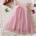 thumbnail image 4 of Spazoro Kids Girls Mesh Dresses, Solid Color Butterfly Round Neck New Style Short Sleeve Princess Dress for Child Girls Pink Size 2 T, 4 of 9