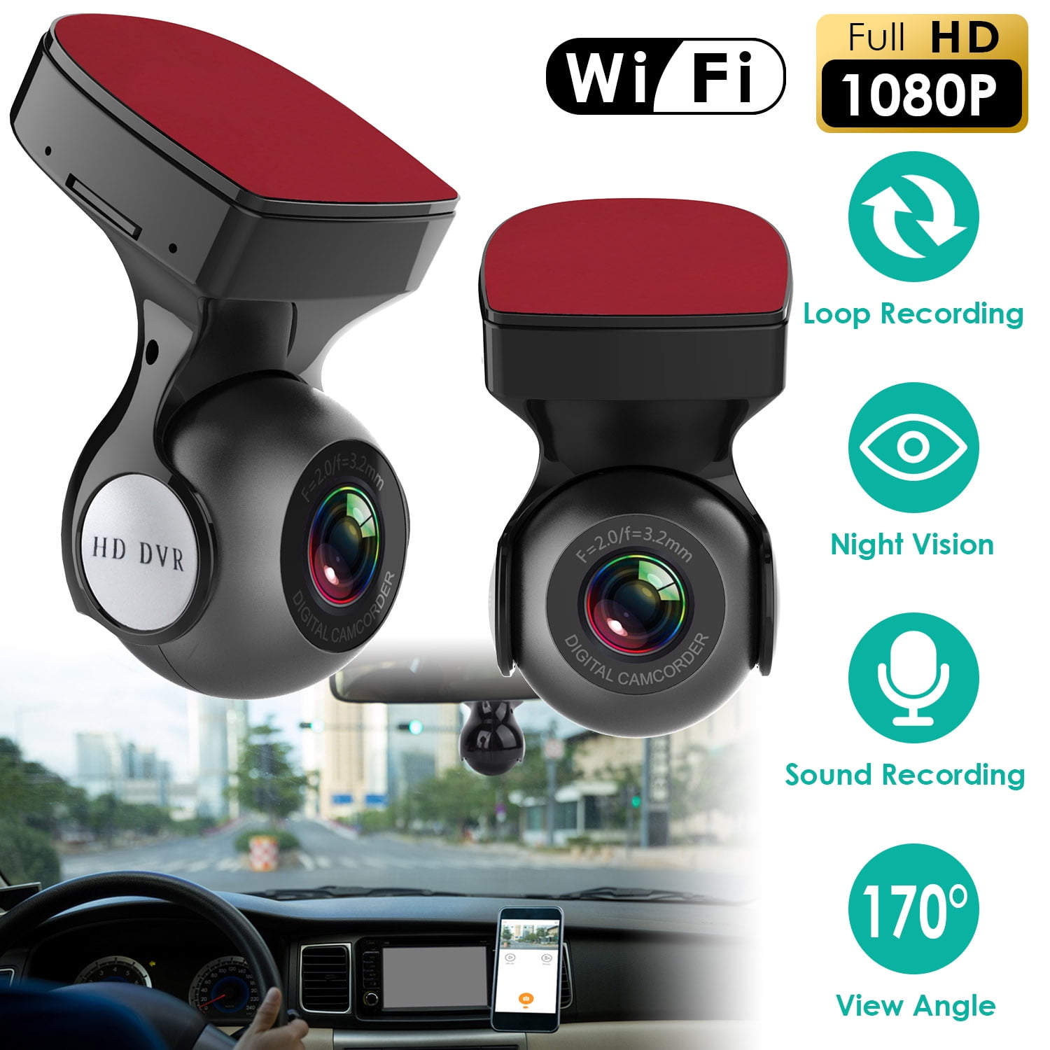 iMountek Dual Lens Car DVR Dash Cam Video Recorder 1080P Front Inside  Camera G-sensor Motion Detection Night Vision Driving Vehicle Recorder