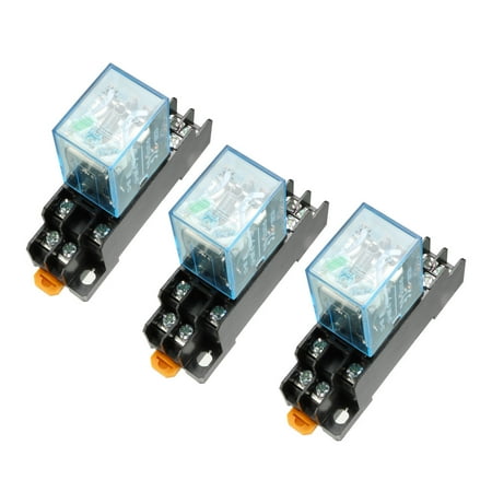 1a Dpdt Relay Unique Bargains 3 Pieces DC 12V 5A Coil Voltage DPDT 8Pins Power Relay + Socket Base Replacement ()