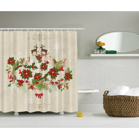 Deer Decor Flowers Poinsettia Deers Christmas Decor Fabric Bath