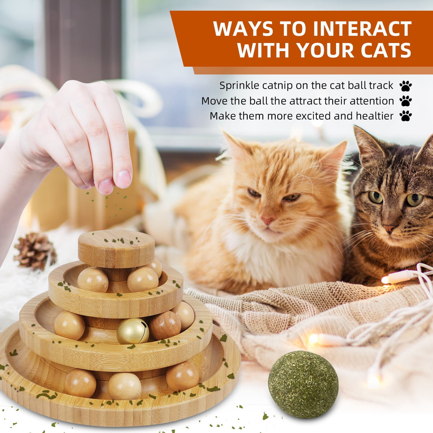 Cat Ball Track,Cat Ball Toy,Kitty Toys Roller,3-Level Cat Ball Tower with 9 Removable Balls,Interactive Cat Toy,Circle Track DIY Fun Toy for Kitten Mental Physical Exercise