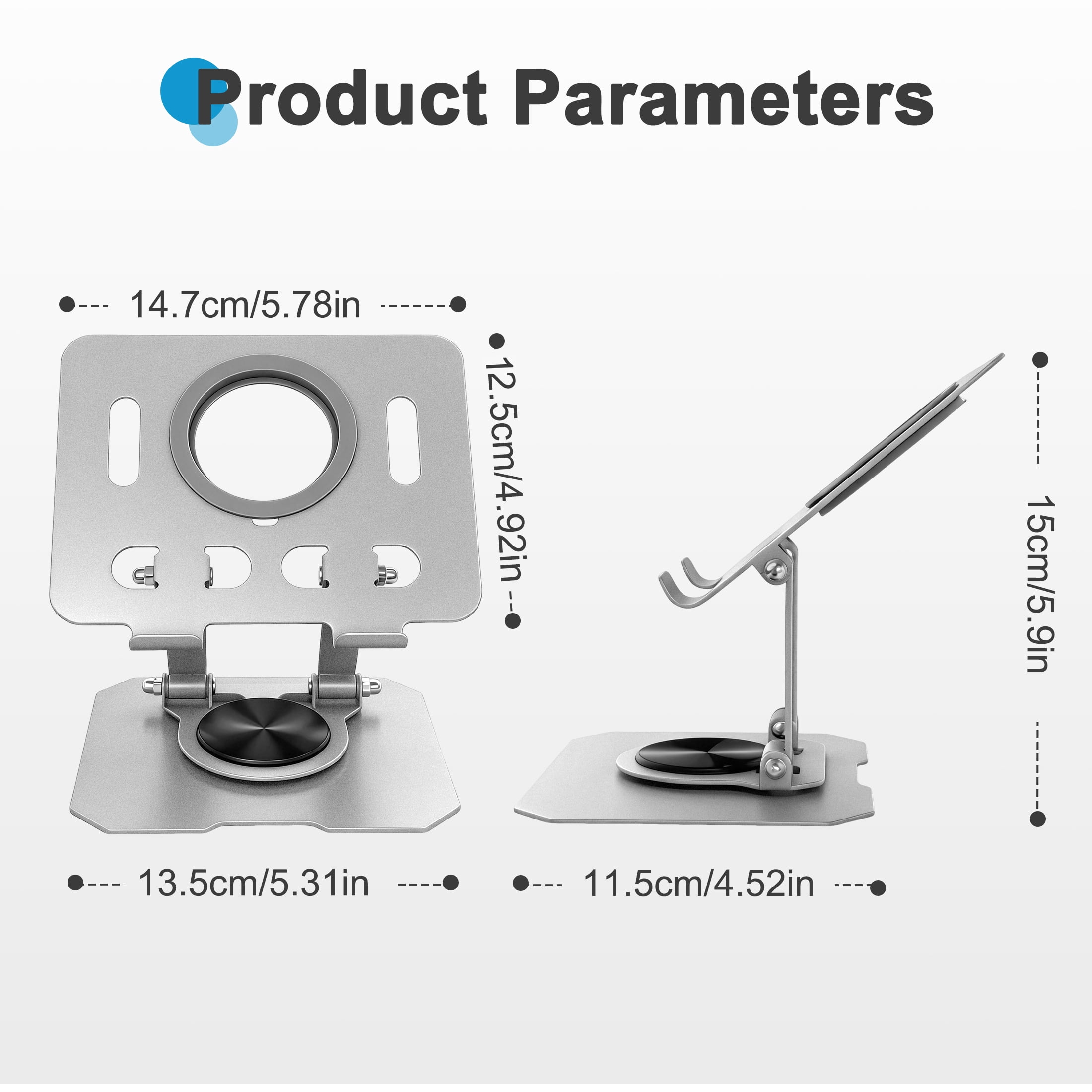 360° Rotating Tablet Stand, Universal Foldable Aluminum Alloy Tablet Holder, Height Angle Adjustable Desktop Tablet Mount, Multi‑Angle Stand for Tablet Phone