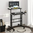thumbnail image 5 of Mobile Standing Desk with Cup Holder, Portable Stand Up Desk, Adjustable Height Small Standing Desk, Rolling Desk with Wheels, Home Office Laptop Cart, Computer Desk for Standing or Sitting, 5 of 5