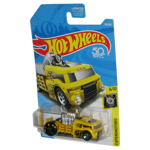 Hot Wheels Experimotors 6/10 (2017) Yellow Crate Racer Car 102/365