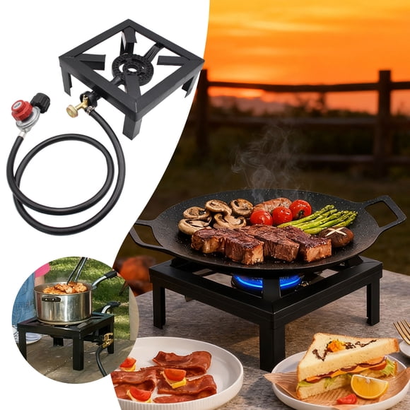 High Power Outdoor Propane Stove Portable Camping Grill with Stand for Backyard Picnic and Hiking – Durable Frame Foldable Aluminum Adjustable Height for Various Outdoor Activities