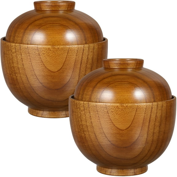 LAMIRO 2Pcs Handmade Wooden Bowls with Lids for Kitchen and Serving