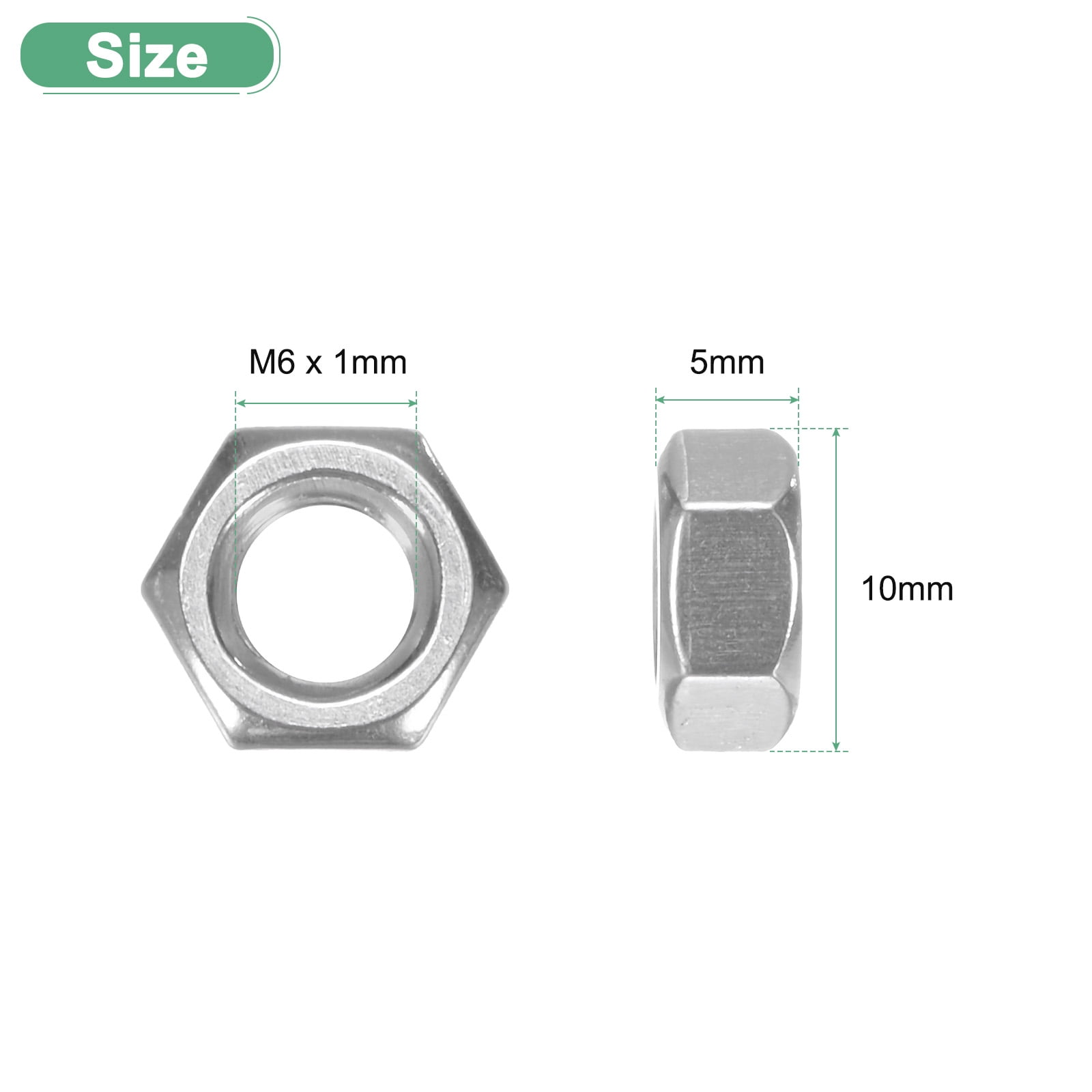 Uxcell 200 Pack Metric Hex Nuts M6 x 1mm Thread Stainless Steel Hexagon Nut for Machinery Automotive