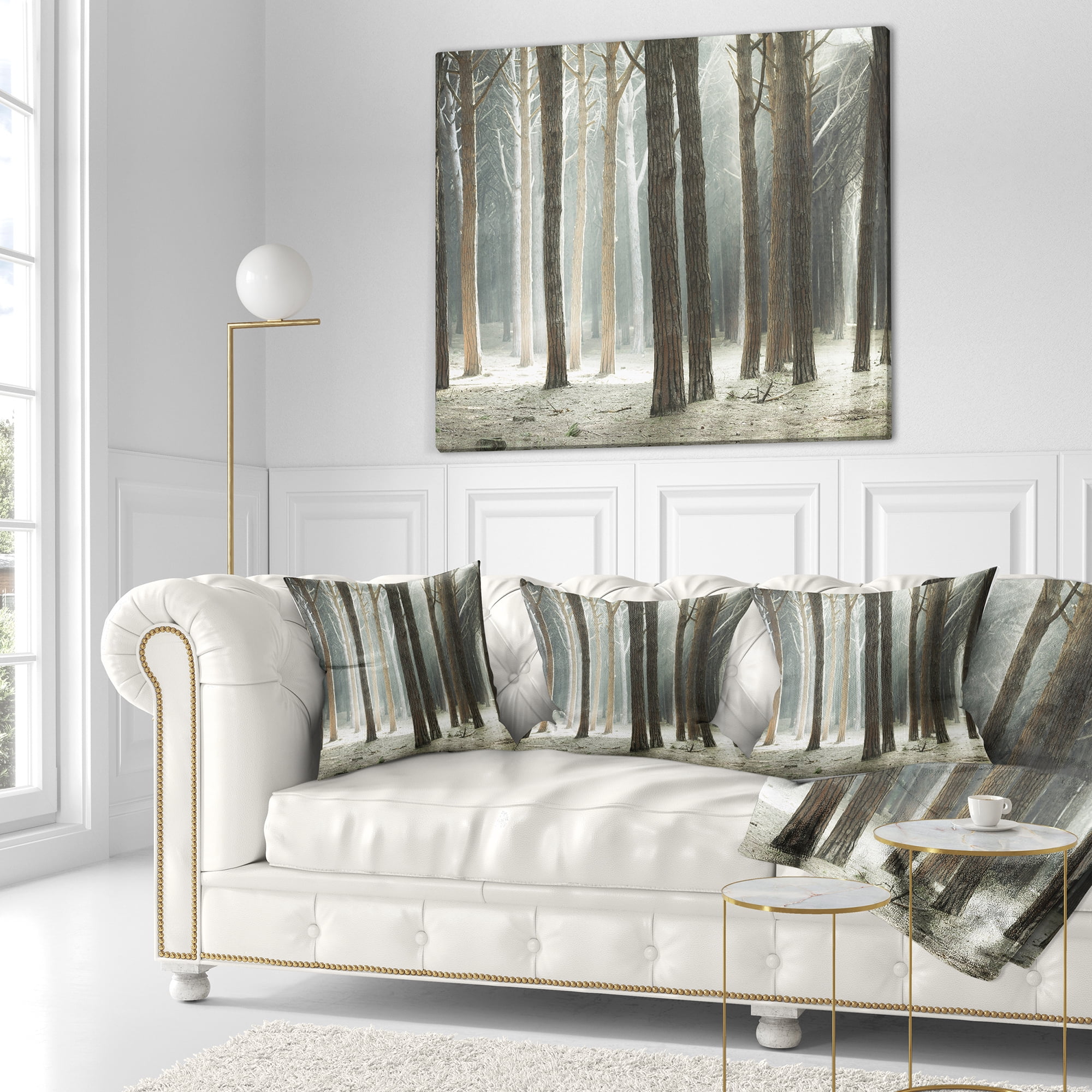 Designart Maritime Pine Tree Forest with Rays - Forest Throw Pillow - 16x16