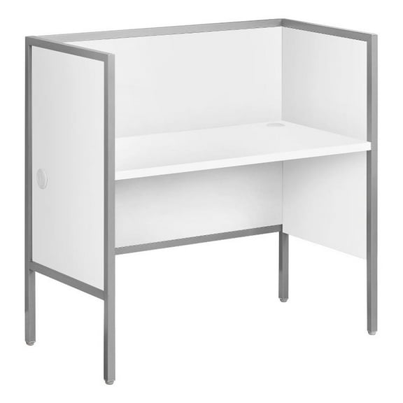 Pemberly Row Office Cubicle 48"L Desk Commercial Grade in White & Silver