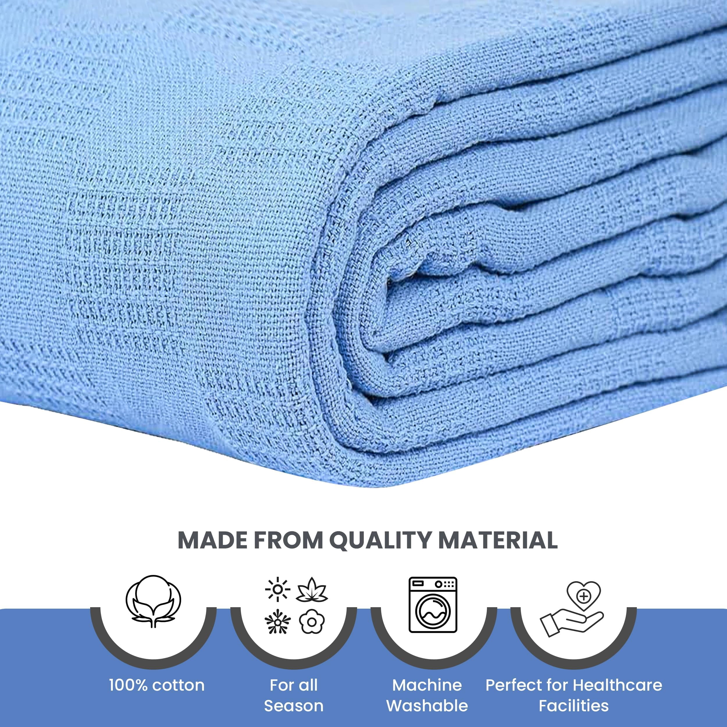 Linteum Textile Hospital Thermal SNAGLESS Spread Blanket, 100% Cotton 12-Pack (74x100 in, Blue)