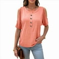 thumbnail image 2 of Blusas con Hombros Descubiertos para Mujer, Grandes, Cuello en V, Corta, Ropa de Verano, Túnicas Abotonadas, Rosa, L, 2 of 7
