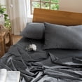 thumbnail image 3 of MooMee Pillowcases 100% Washed Cotton Linen Like Textured Envelope Closure Set of 2 (Dark Grey, Queen), 3 of 4