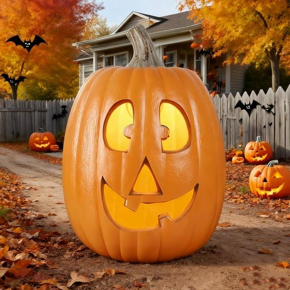 Outdoor Halloween LED Jack O'Lantern - 12" Waterproof Pre-Lit Pumpkin Light for Porch & Garden