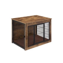 with Cushion, Wooden Dog Kennel Furniture, Heavy Duty Dog Cage, 40" Dog Kennel with Double Doors, Dog Crates for Large Dogs, Rustic Brown, L